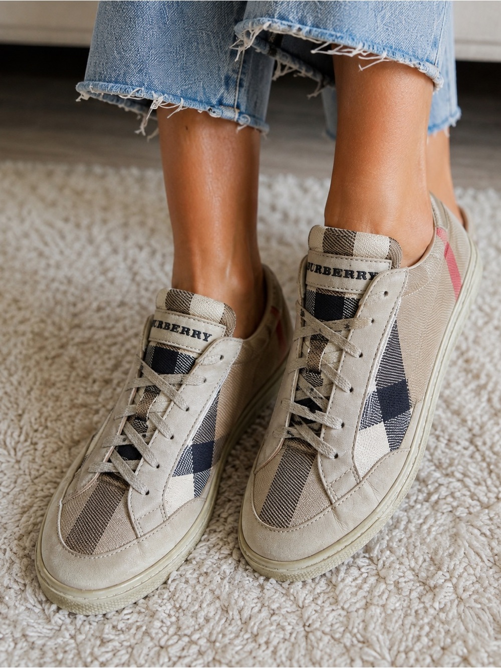Burberry Nova Check Leather & Canvas Sneakers EU 37.5